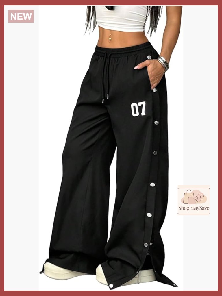 Wide Leg Sweatpants Y2k Buckle Slit Drawstring Casual Streetwear Trousers